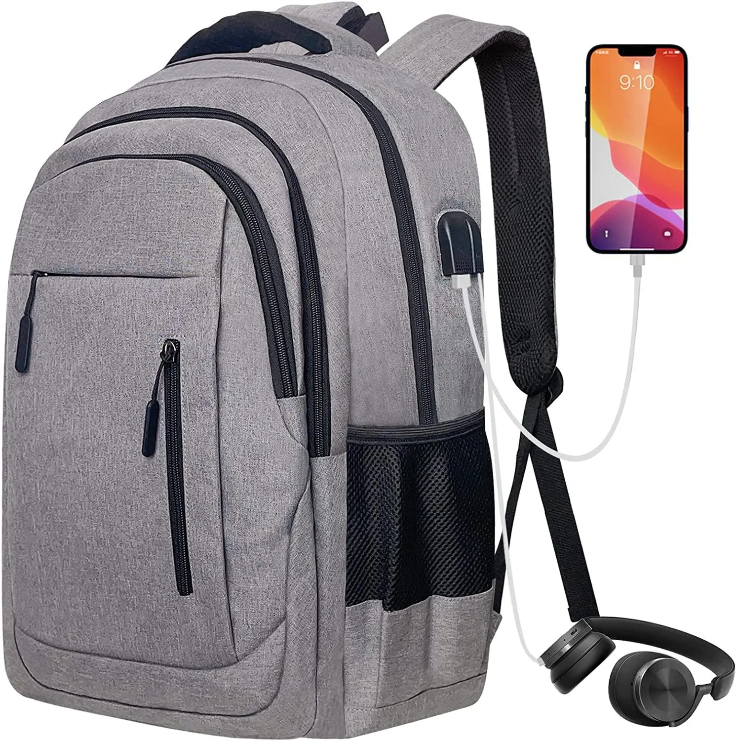 Business Laptop Backpacks,Casual Computer Daypack School College Students Bookbag with USB Charging/Headphone Port for Women Teens Boys Fits 17.3 Inch Notebook