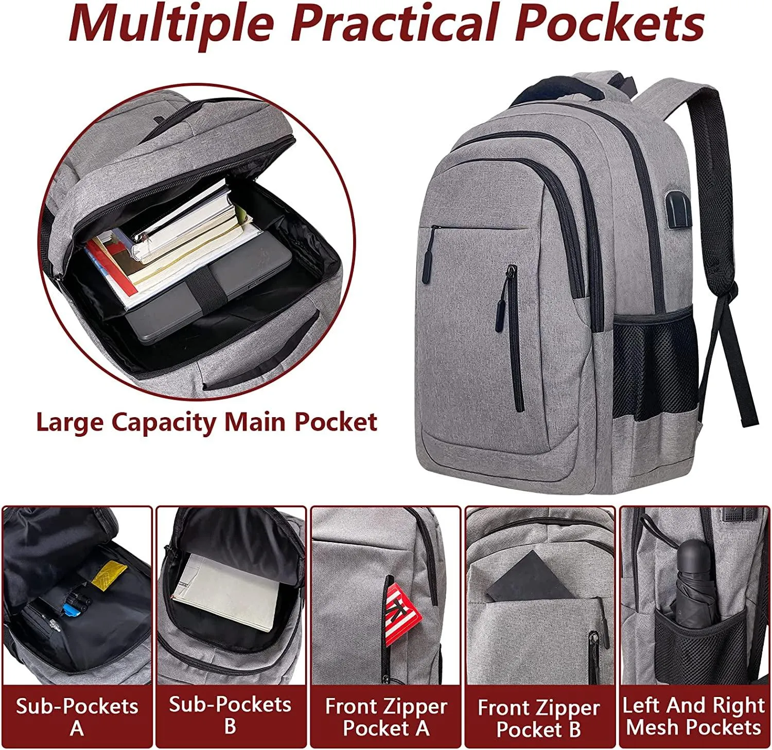 Business Laptop Backpacks,Casual Computer Daypack School College Students Bookbag with USB Charging/Headphone Port for Women Teens Boys Fits 17.3 Inch Notebook