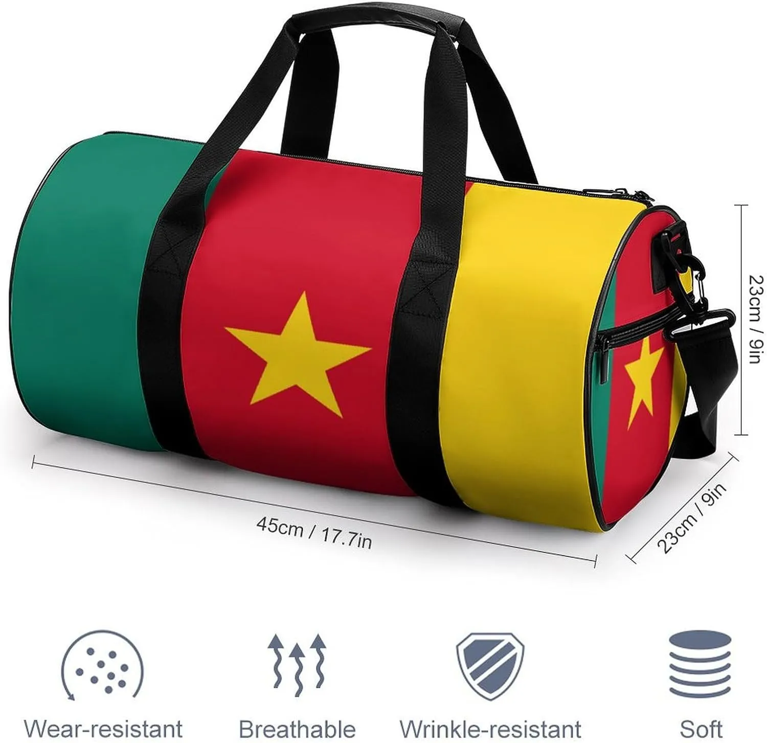 Cameroon Flag Waterproof Gym Bag wDry Wet Separation Sports Duffel for Travel Beach