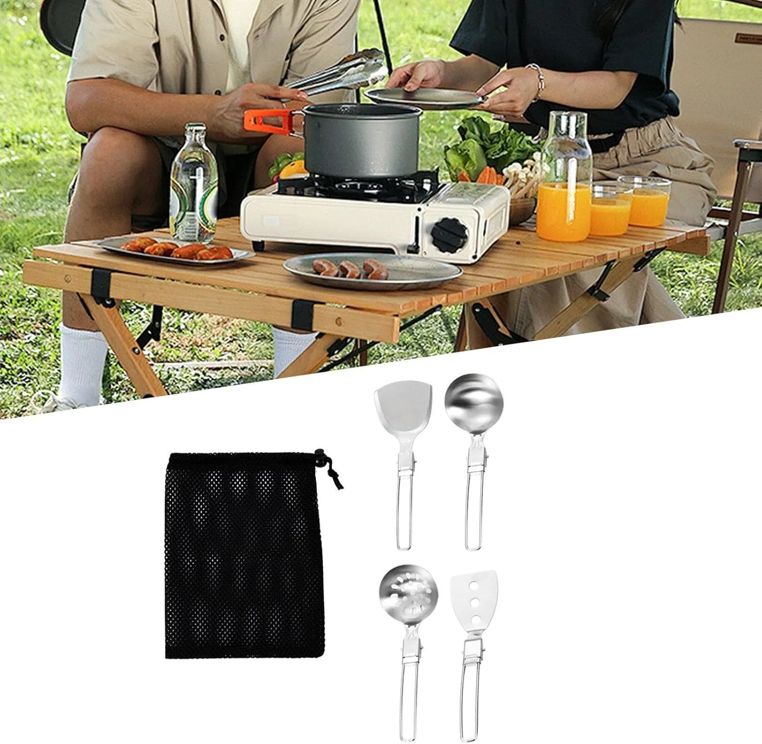 Camp Cooking Utensil Set Camping Kitchen Utensil Set Utensil Organizer Foldable Outdoor Kitchen Gears, for Picnic Grilling RV