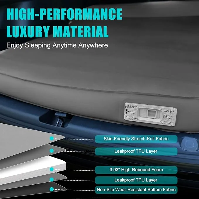 Camping Air Mattress for Tesla Model Y with Built-in Electric Air Pump, 3.93“ Extra Thick Foam Self Inflating Sleeping Pad for Camping, Fast Inflate & Deflate, 9.5 R-Value Car Camping Pads Bed
