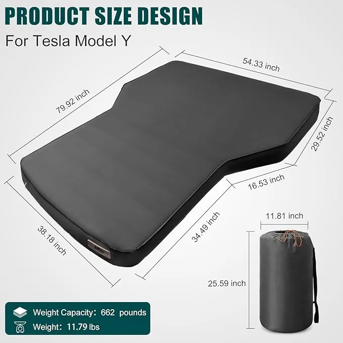 Camping Air Mattress for Tesla Model Y with Built-in Electric Air Pump, 3.93“ Extra Thick Foam Self Inflating Sleeping Pad for Camping, Fast Inflate & Deflate, 9.5 R-Value Car Camping Pads Bed