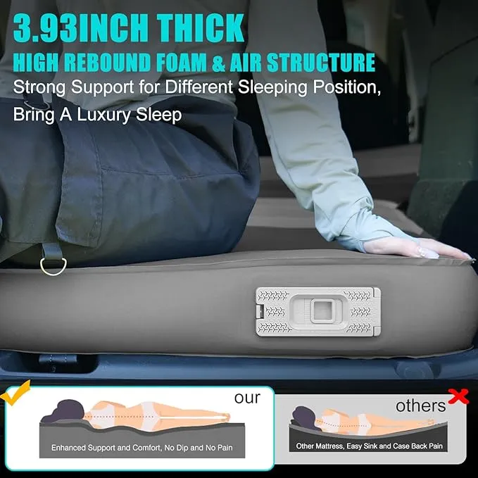 Camping Air Mattress for Tesla Model Y with Built-in Electric Air Pump, 3.93“ Extra Thick Foam Self Inflating Sleeping Pad for Camping, Fast Inflate & Deflate, 9.5 R-Value Car Camping Pads Bed