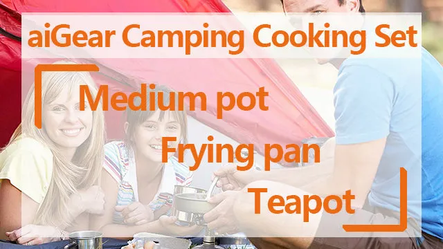 Camping Cooking Set Cookware Mess Kit w/ Storage Bag Pot Pan & Teapot Set