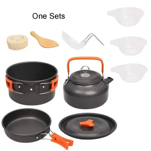 Camping Cookware Kit Outdoor Aluminum Cooking Set Water Kettle Pan Pot Travelling Hiking Picnic BBQ Tableware Equipment