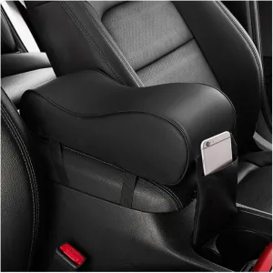 Car Armrest Cushion, Memory Foam Auto Armrest Cushion Pad with Phone Holder Storage Bag, Leather Center Console Armrest Pillow for Most Vehicles, Universal Car Accessories (Black)