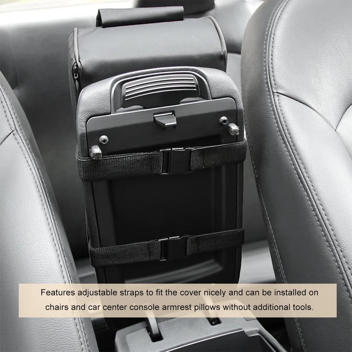 Car Armrest Cushion, Memory Foam Auto Armrest Cushion Pad with Phone Holder Storage Bag, Leather Center Console Armrest Pillow for Most Vehicles, Universal Car Accessories (Black)