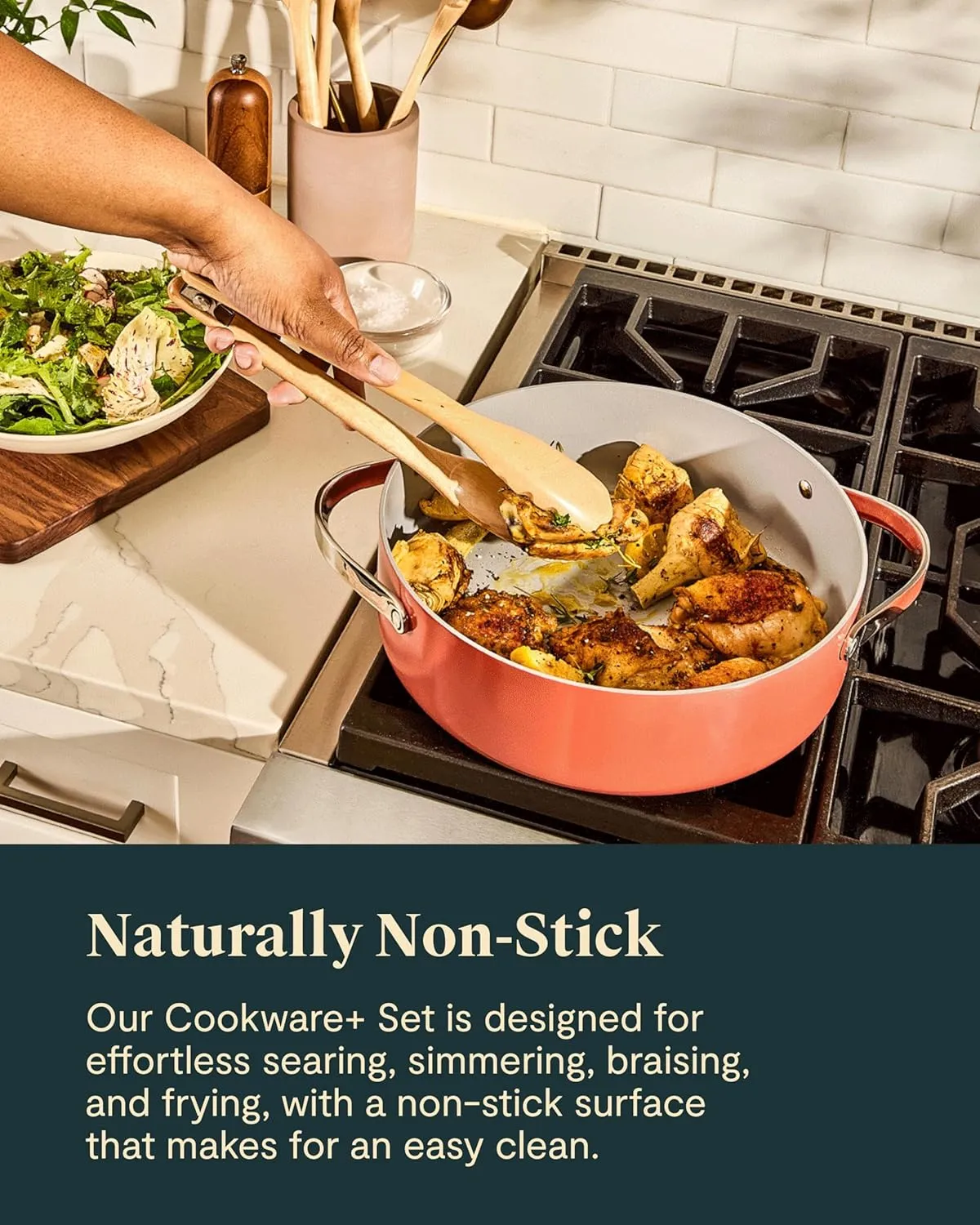 Caraway Cookware  Collection - Specialty Cookware Set - Petite Cooker, Stir Fry Pan, Rondeau, & Stock Pot - 3 Lids & Storage Organizer Included - Marigold