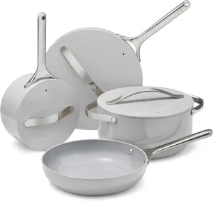 Caraway Nonstick Ceramic Cookware Set (12 Piece) Pots, Pans, Lids and Kitchen Storage - Non Toxic - Oven Safe & Compatible with All Stovetops - Gray