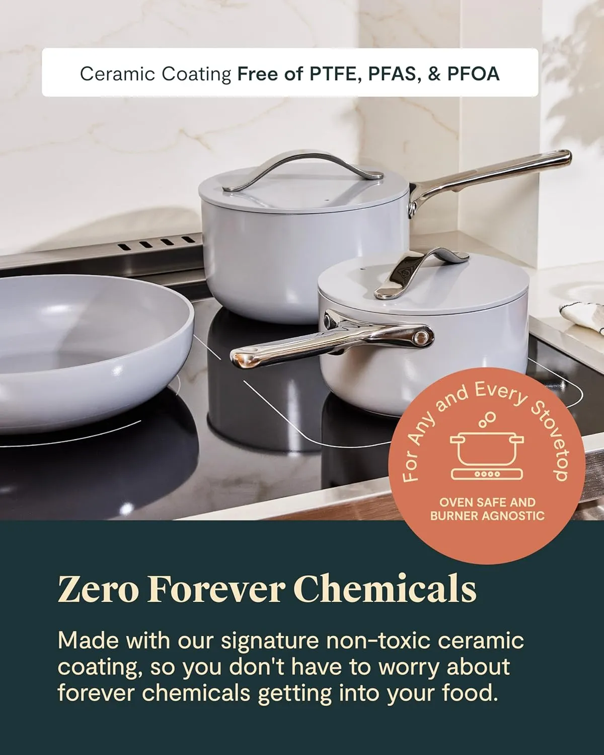 Caraway Nonstick Ceramic Cookware Set (12 Piece) Pots, Pans, Lids and Kitchen Storage - Non Toxic - Oven Safe & Compatible with All Stovetops - Gray