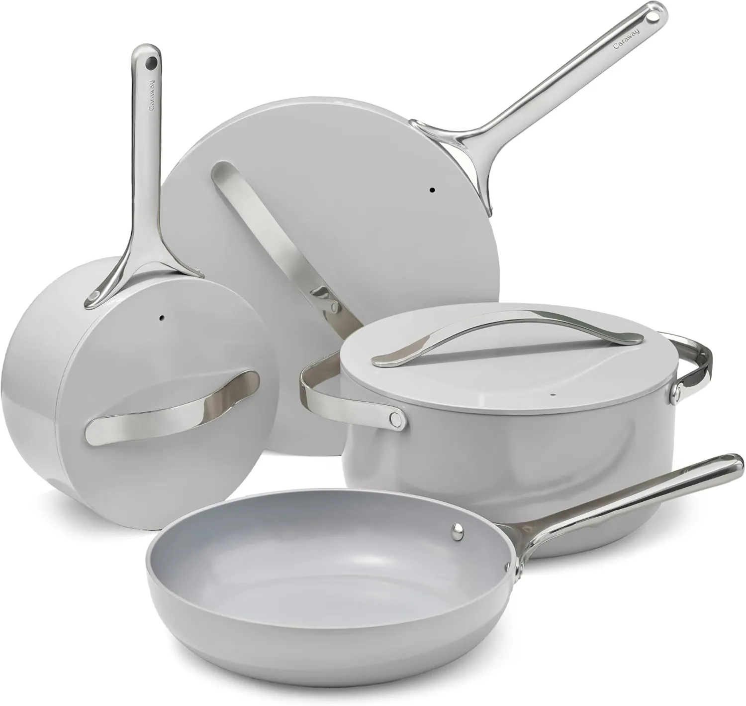 Caraway Nonstick Ceramic Cookware Set (12 Piece) Pots, Pans, Lids and Kitchen Storage - Non Toxic - Oven Safe & Compatible with All Stovetops - Gray