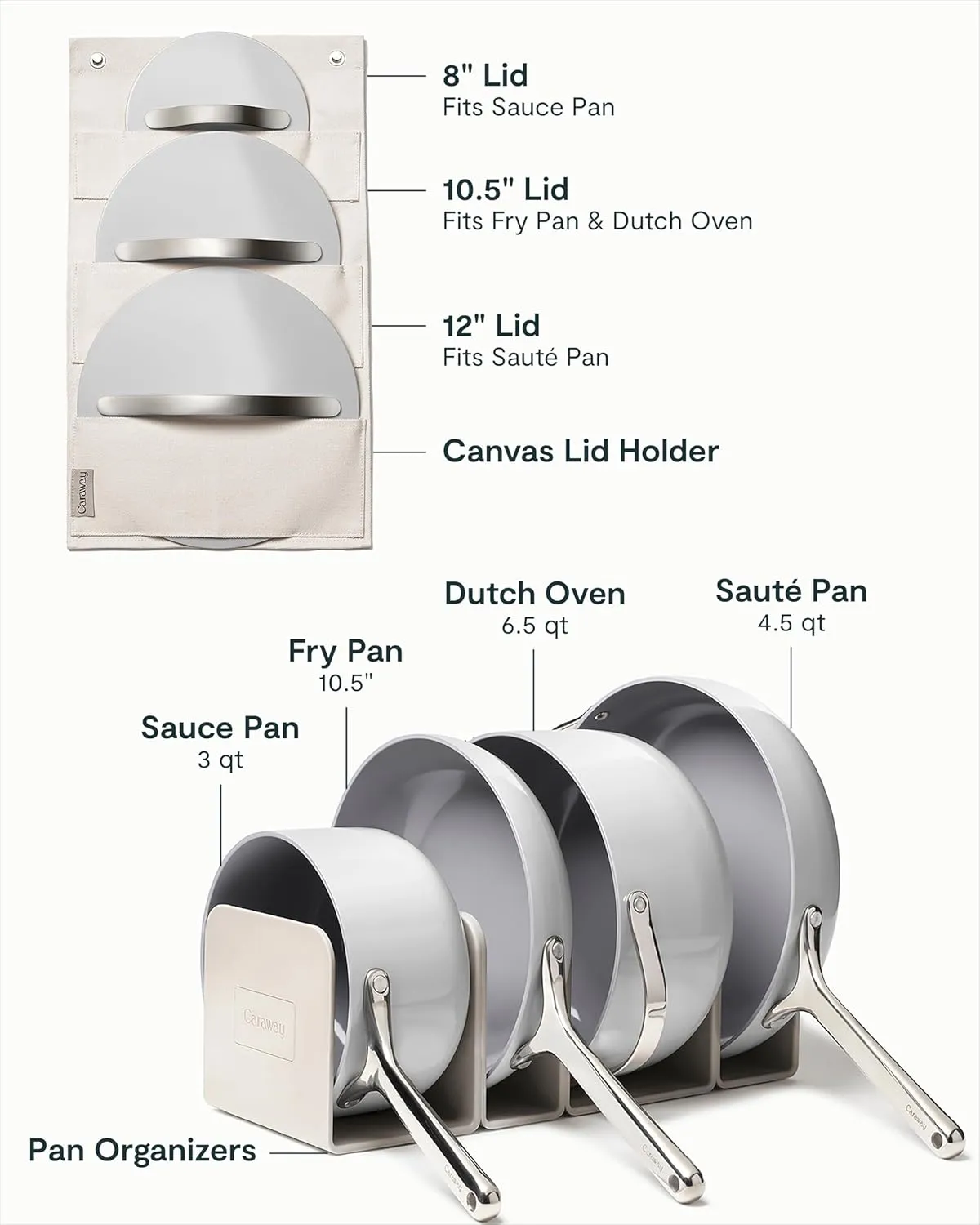 Caraway Nonstick Ceramic Cookware Set (12 Piece) Pots, Pans, Lids and Kitchen Storage - Non Toxic - Oven Safe & Compatible with All Stovetops - Gray