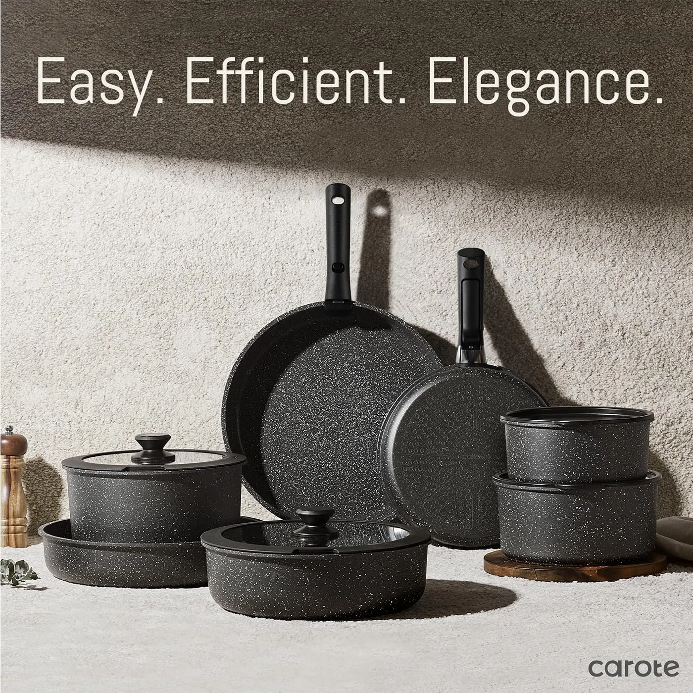 CAROTE 21pcs Pots and Pan Set, Nonstick Induction Cookware Detachable Handle,Cookware Set with Removable Handle