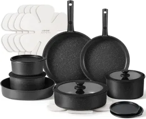 CAROTE 21pcs Pots and Pan Set, Nonstick Induction Cookware Detachable Handle,Cookware Set with Removable Handle