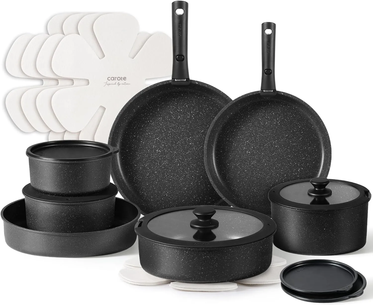 CAROTE 21pcs Pots and Pan Set, Nonstick Induction Cookware Detachable Handle,Cookware Set with Removable Handle
