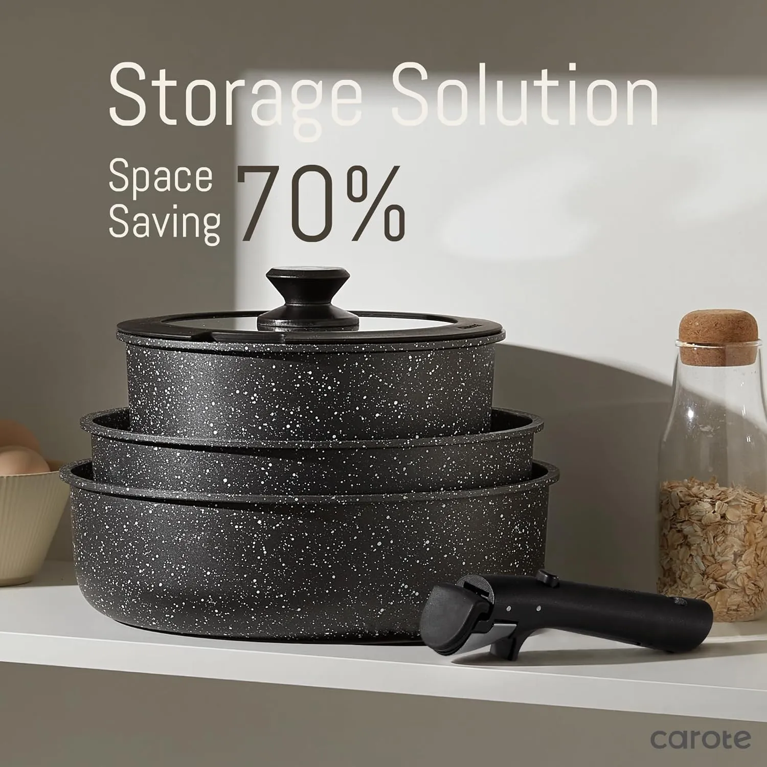 CAROTE 21pcs Pots and Pan Set, Nonstick Induction Cookware Detachable Handle,Cookware Set with Removable Handle