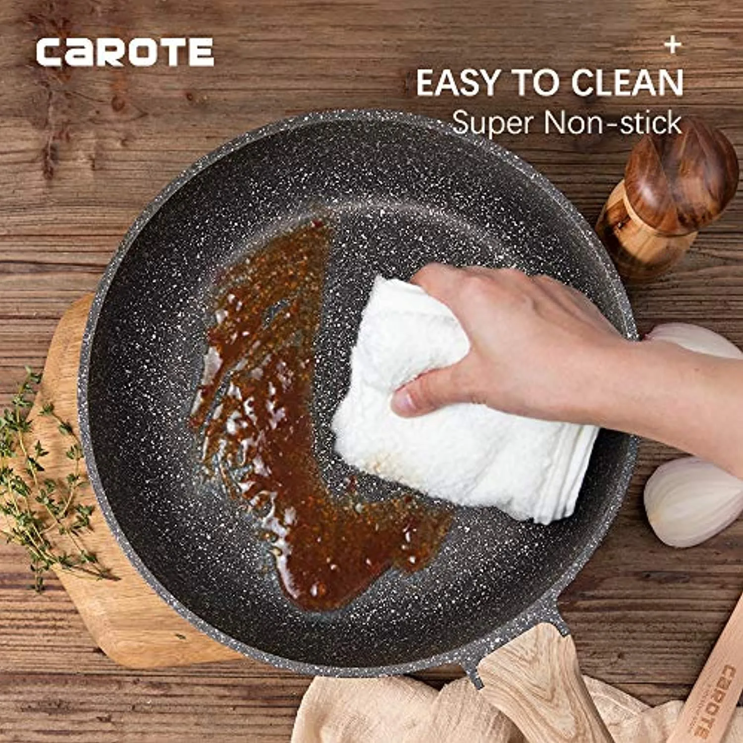 CAROTE Nonstick Frying Pan Skillet,Non Stick Granite Fry Pan Egg Pan Omelet Pans, Stone Cookware Chef's Pan, PFOA Free (Classic Granite, 10-Inch)
