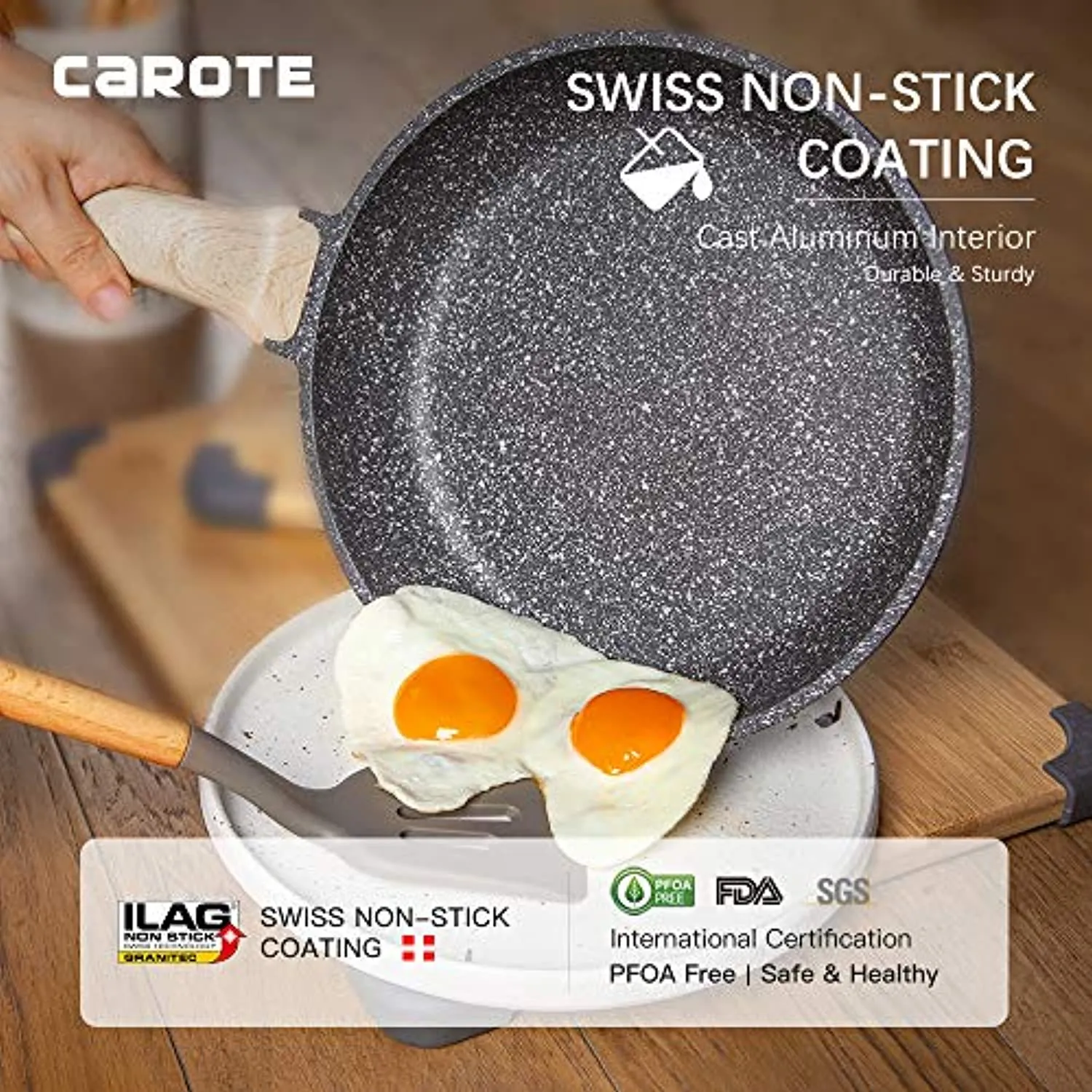 CAROTE Nonstick Frying Pan Skillet,Non Stick Granite Fry Pan Egg Pan Omelet Pans, Stone Cookware Chef's Pan, PFOA Free (Classic Granite, 10-Inch)