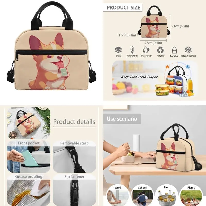 Cartoon Corgi Dog Print Teen Girls Backpack for School Kids Backpack with Cute Animal Puppy Dogs Lunch Bag Pencil Case Kindergarten Elementary Middle School Bookbags