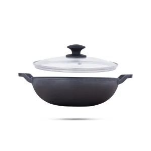 Casting Iron Kadai With Lid - 3.5 x 10.5 Inches | Kadhai/ Cast Iron Cookware for Home/ 3.380 Kgs Approx