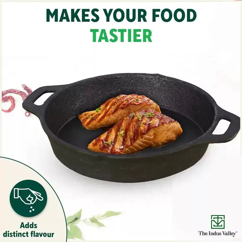 CASTrong Cast Iron Fry Pan, 2 Handles, Pre-seasoned, Nonstick, 100% Pure, Toxin-free, Induction, 24.6cm, 1.8L, 2.6kg