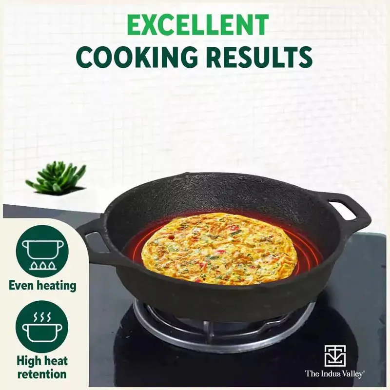 CASTrong Cast Iron Fry Pan, 2 Handles, Pre-seasoned, Nonstick, 100% Pure, Toxin-free, Induction, 24.6cm, 1.8L, 2.6kg