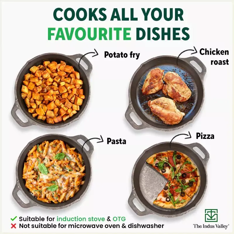 CASTrong Cast Iron Fry Pan, 2 Handles, Pre-seasoned, Nonstick, 100% Pure, Toxin-free, Induction, 24.6cm, 1.8L, 2.6kg