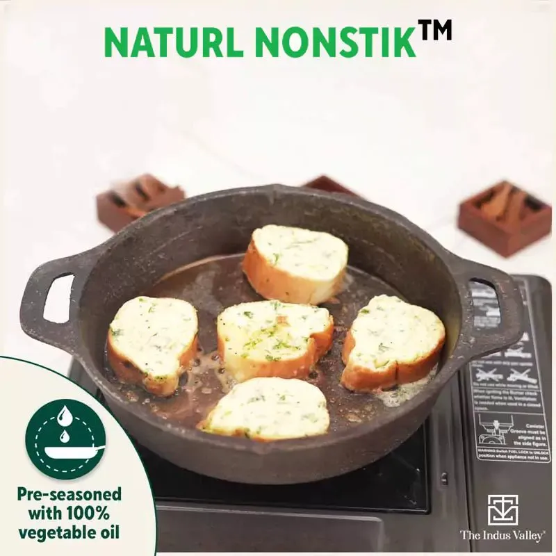 CASTrong Cast Iron Fry Pan, 2 Handles, Pre-seasoned, Nonstick, 100% Pure, Toxin-free, Induction, 24.6cm, 1.8L, 2.6kg