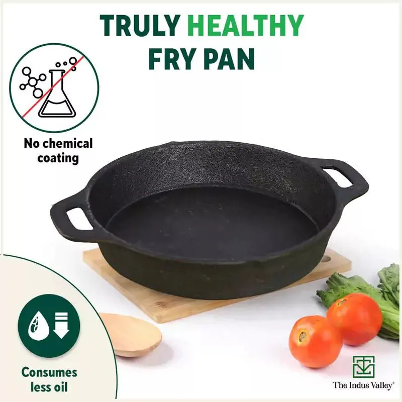 CASTrong Cast Iron Fry Pan, 2 Handles, Pre-seasoned, Nonstick, 100% Pure, Toxin-free, Induction, 24.6cm, 1.8L, 2.6kg