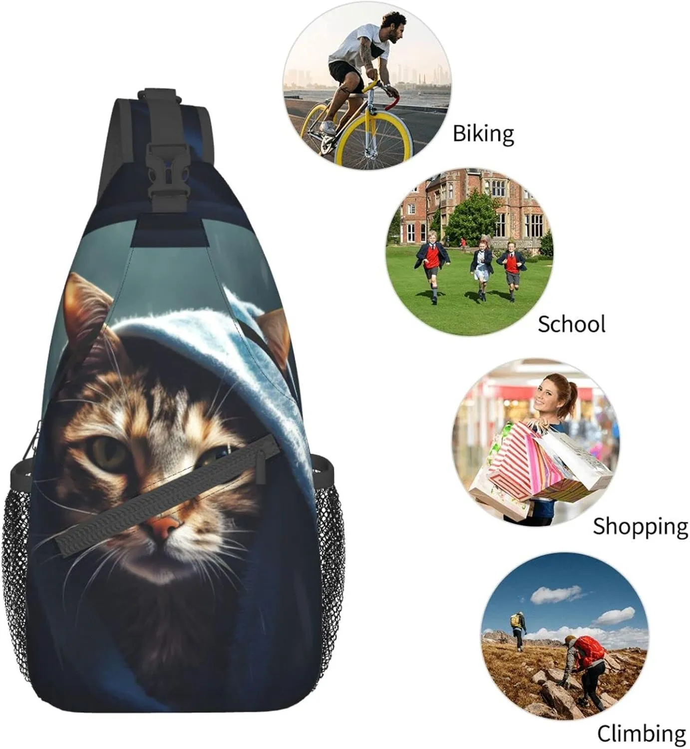 Cat Taking a Baths Outdoor Cross-body Shoulder Bag, Unisex Backpack For Women Men Young Hiking Travel