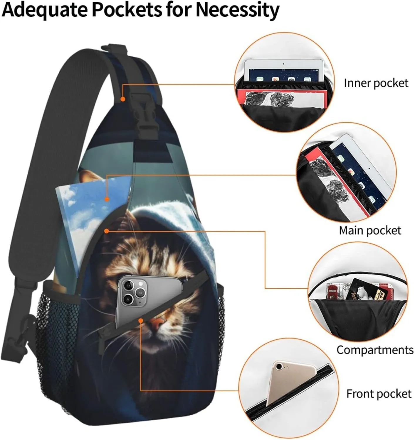 Cat Taking a Baths Outdoor Cross-body Shoulder Bag, Unisex Backpack For Women Men Young Hiking Travel