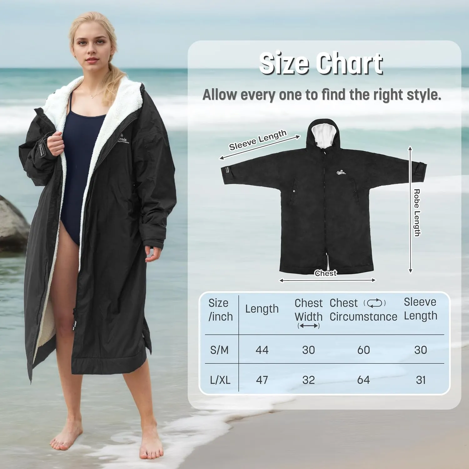 Catalonia Swim Parka for Women Men, Lightweight Surf Swim Jacket, Oversized Waterproof Warm Swim Coat, Changing Poncho Robe