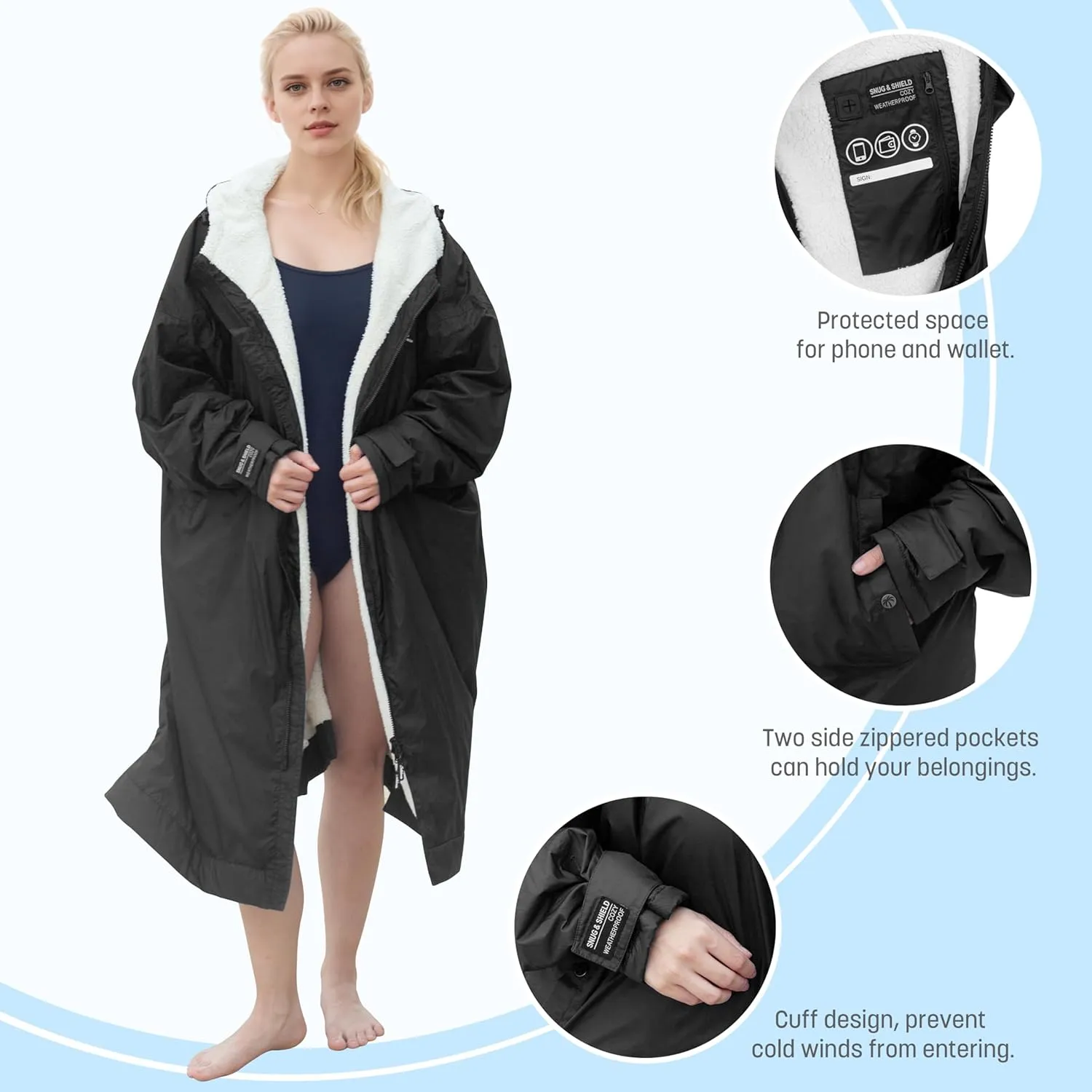 Catalonia Swim Parka for Women Men, Lightweight Surf Swim Jacket, Oversized Waterproof Warm Swim Coat, Changing Poncho Robe