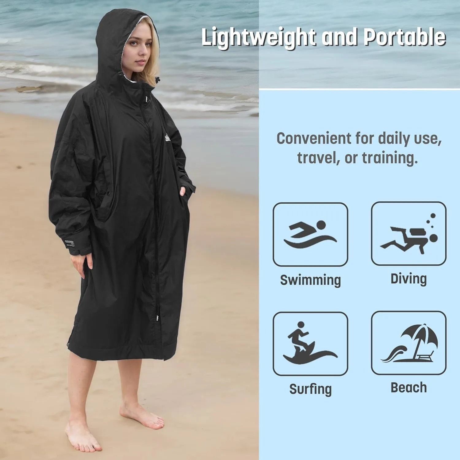 Catalonia Swim Parka for Women Men, Lightweight Surf Swim Jacket, Oversized Waterproof Warm Swim Coat, Changing Poncho Robe