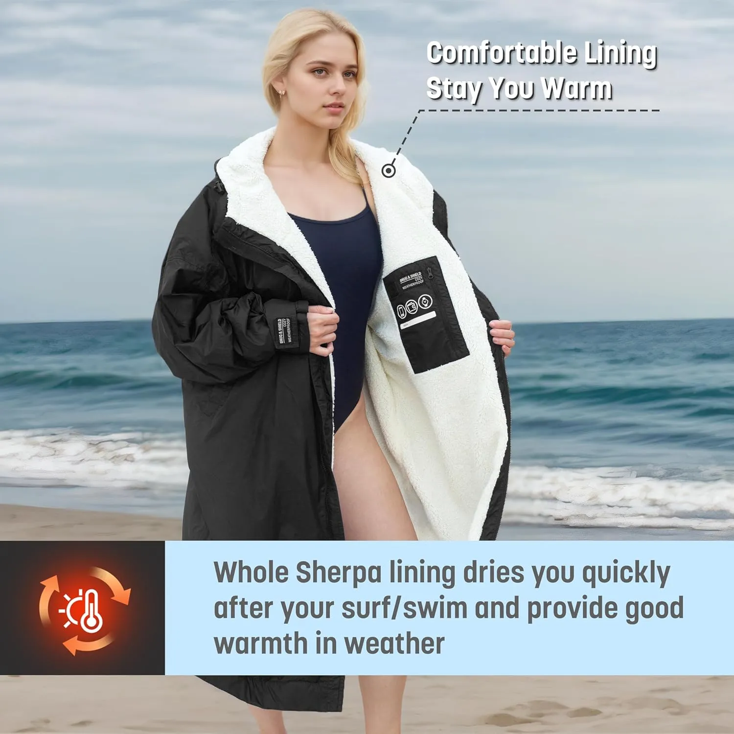 Catalonia Swim Parka for Women Men, Lightweight Surf Swim Jacket, Oversized Waterproof Warm Swim Coat, Changing Poncho Robe