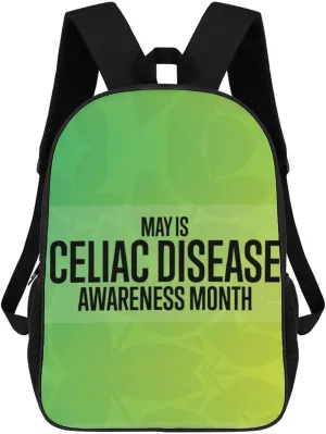 Celiac Disease Awareness Light Green Ribbon Backpack for Worker Business Hiking Travel Bag Shoulders Bag