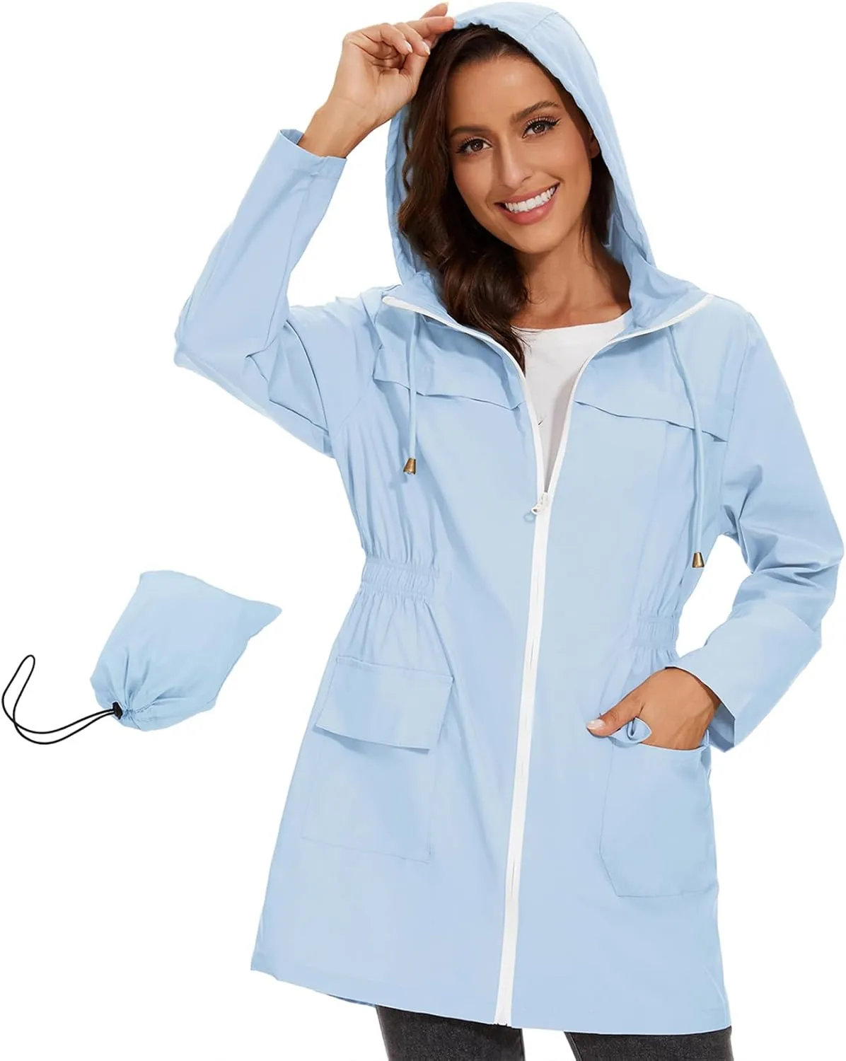 Century Star Packable Rain Jackets Waterproof Womens Rain Coats with Hood Lightweight Windbreaker Jacket