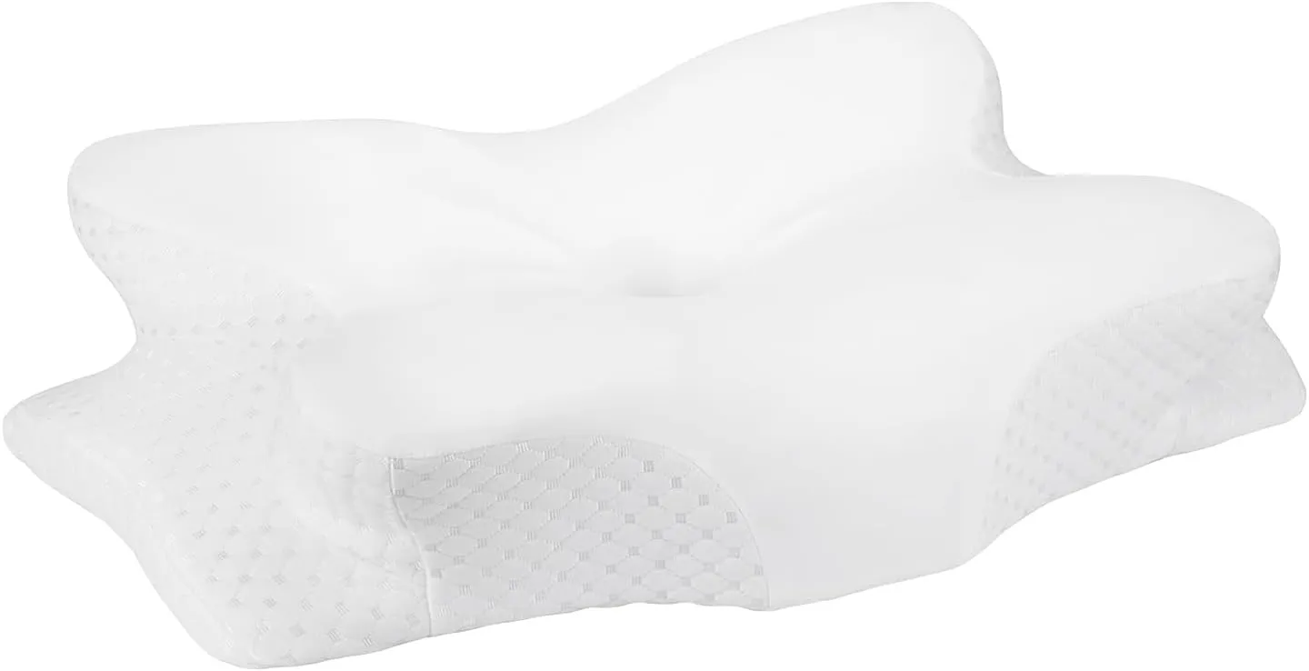 Cervical Neck Pillow for Pain Relief, Neck Support Pillows for Sleeping with Cooling Pillowcase, Contour Memory Foam Pillows, Ergonomic Orthopedic Pillow for Side Sleeper(Round White, White)