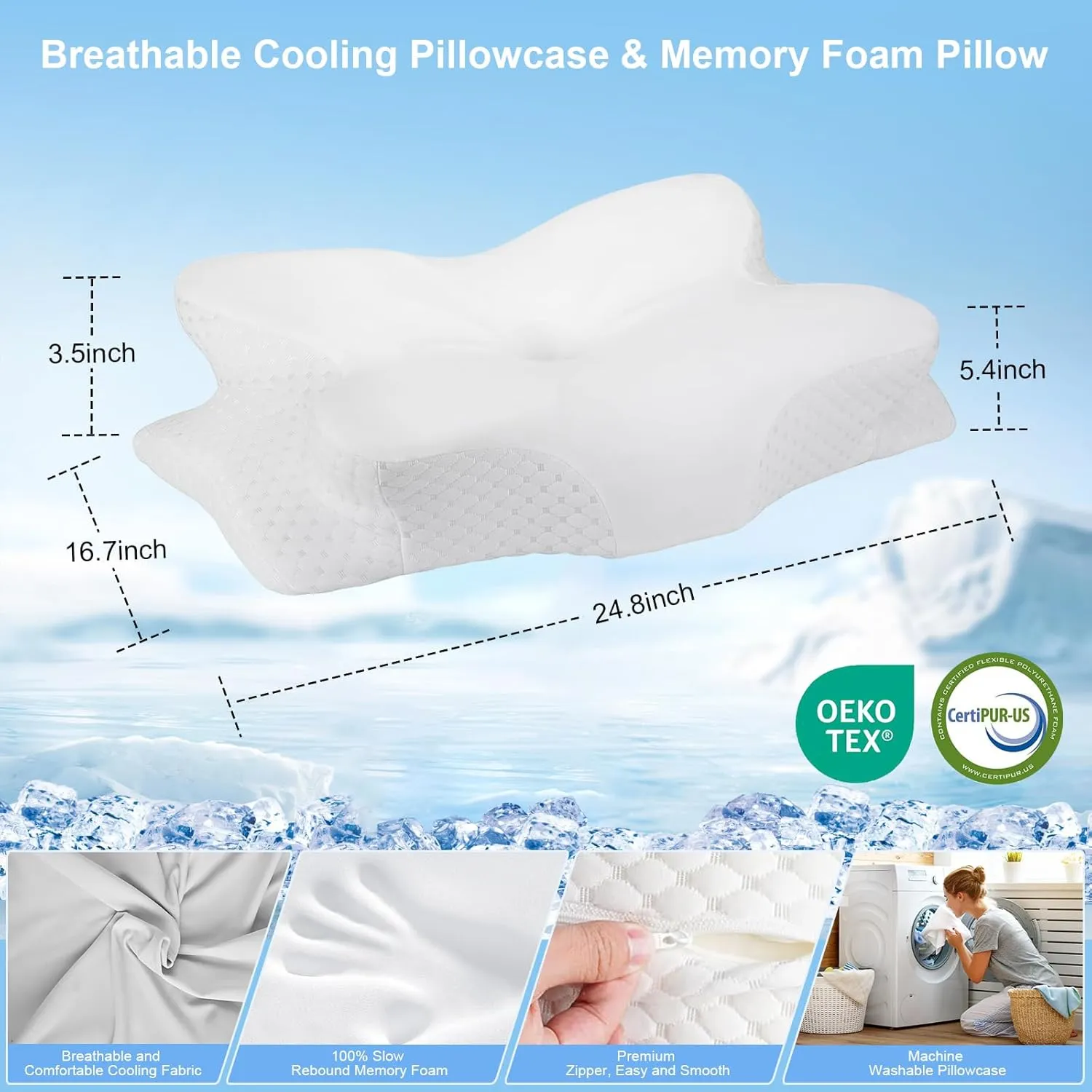 Cervical Neck Pillow for Pain Relief, Neck Support Pillows for Sleeping with Cooling Pillowcase, Contour Memory Foam Pillows, Ergonomic Orthopedic Pillow for Side Sleeper(Round White, White)