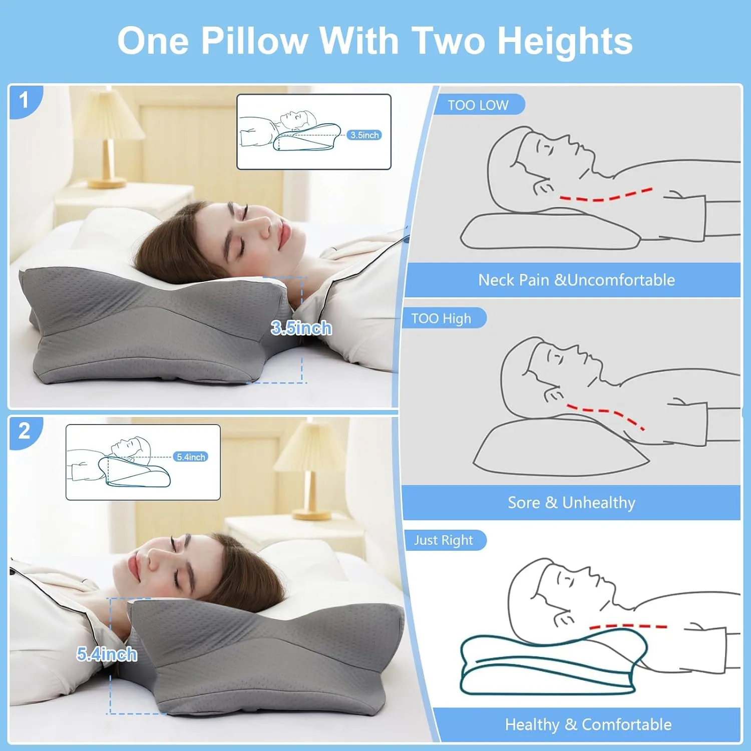 Cervical Neck Pillow for Pain Relief, Neck Support Pillows for Sleeping with Cooling Pillowcase, Contour Memory Foam Pillows, Ergonomic Orthopedic Pillow for Side Sleeper(Round White, White)