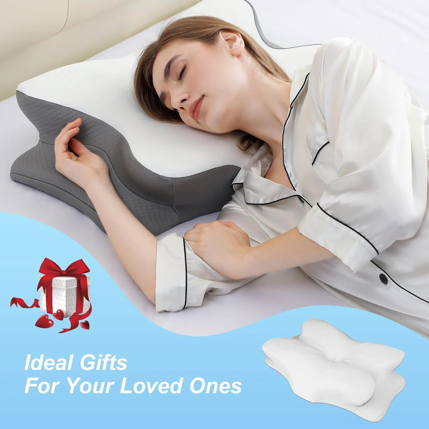 Cervical Neck Pillow for Pain Relief, Neck Support Pillows for Sleeping with Cooling Pillowcase, Contour Memory Foam Pillows, Ergonomic Orthopedic Pillow for Side Sleeper(Round White, White)