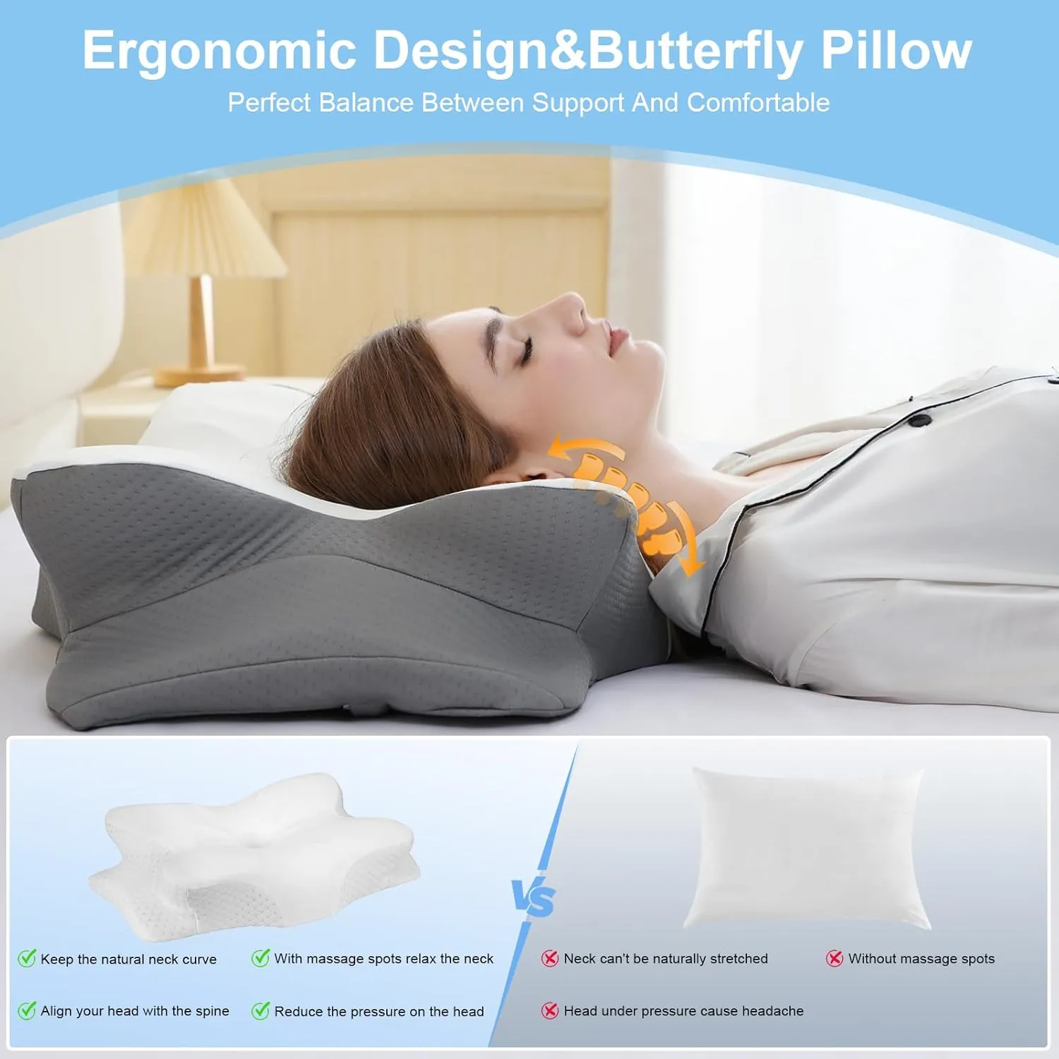 Cervical Neck Pillow for Pain Relief, Neck Support Pillows for Sleeping with Cooling Pillowcase, Contour Memory Foam Pillows, Ergonomic Orthopedic Pillow for Side Sleeper(Round White, White)