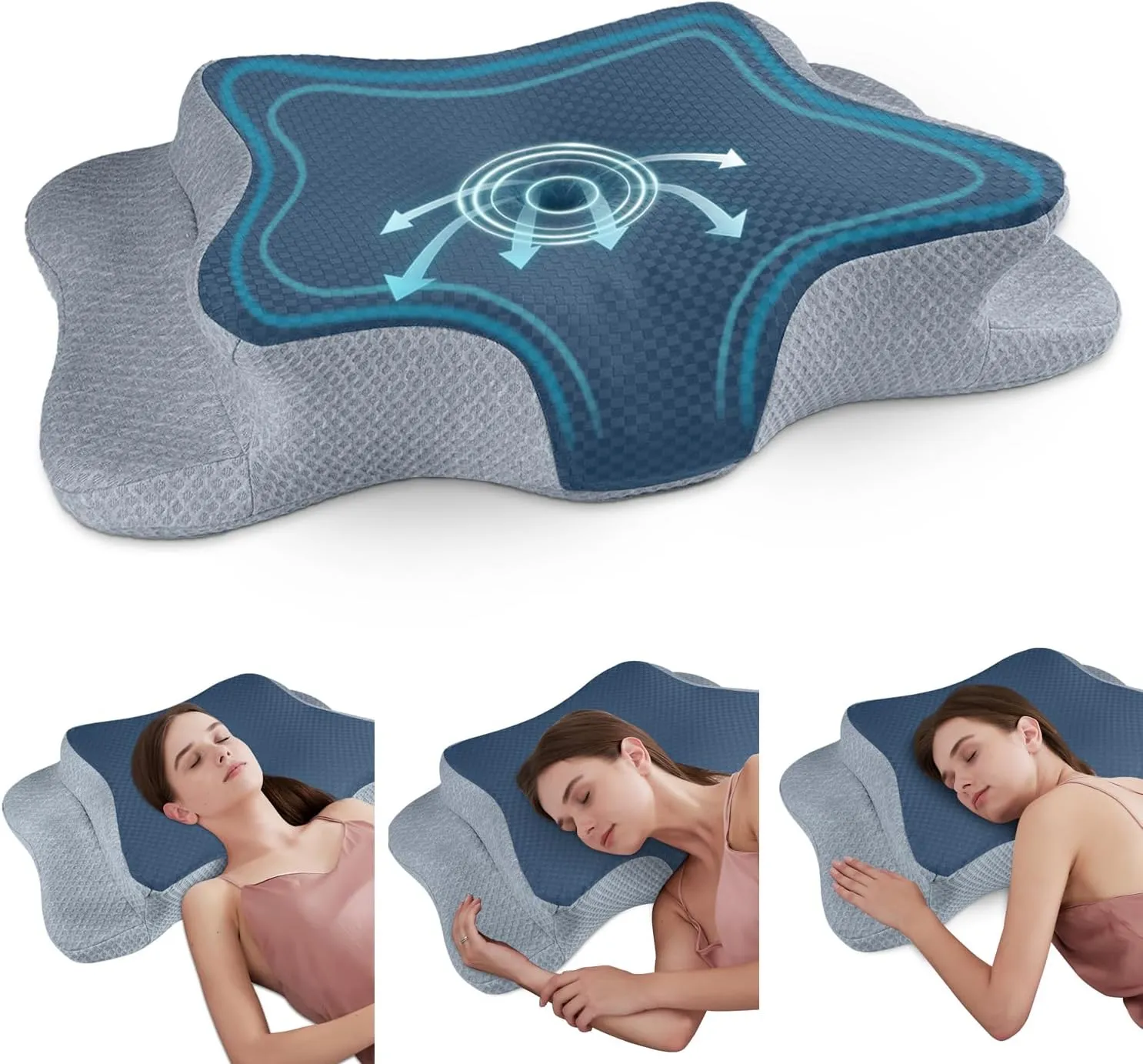 Cervical Neck Pillow for Pain Relief Sleeping, Contour Memory Foam Pillows, Ergonomic Side Sleeper Pillows for Adults, Cooling Orthopedic Neck Support Pillow for Back Stomach Sleepers