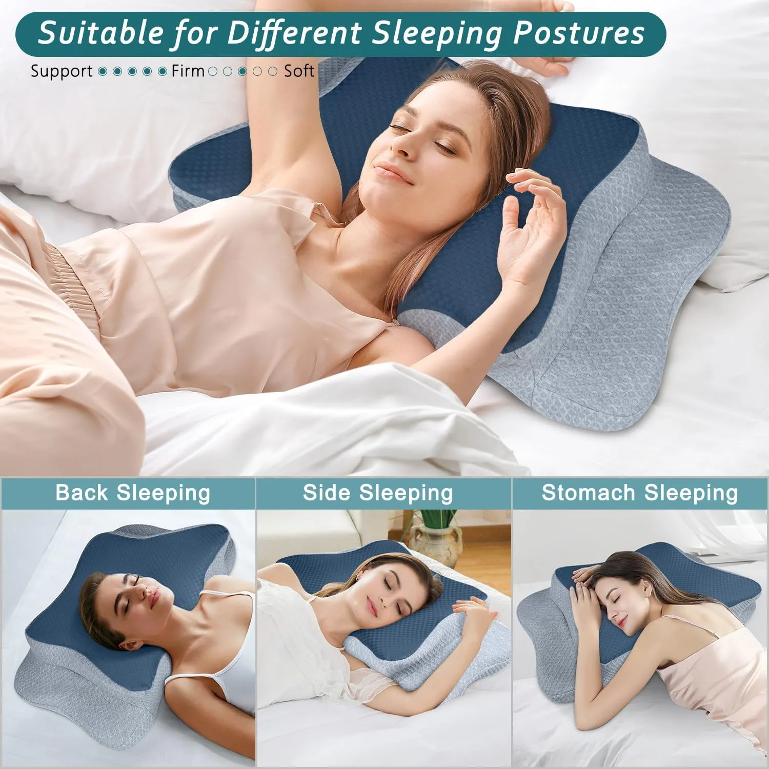 Cervical Neck Pillow for Pain Relief Sleeping, Contour Memory Foam Pillows, Ergonomic Side Sleeper Pillows for Adults, Cooling Orthopedic Neck Support Pillow for Back Stomach Sleepers