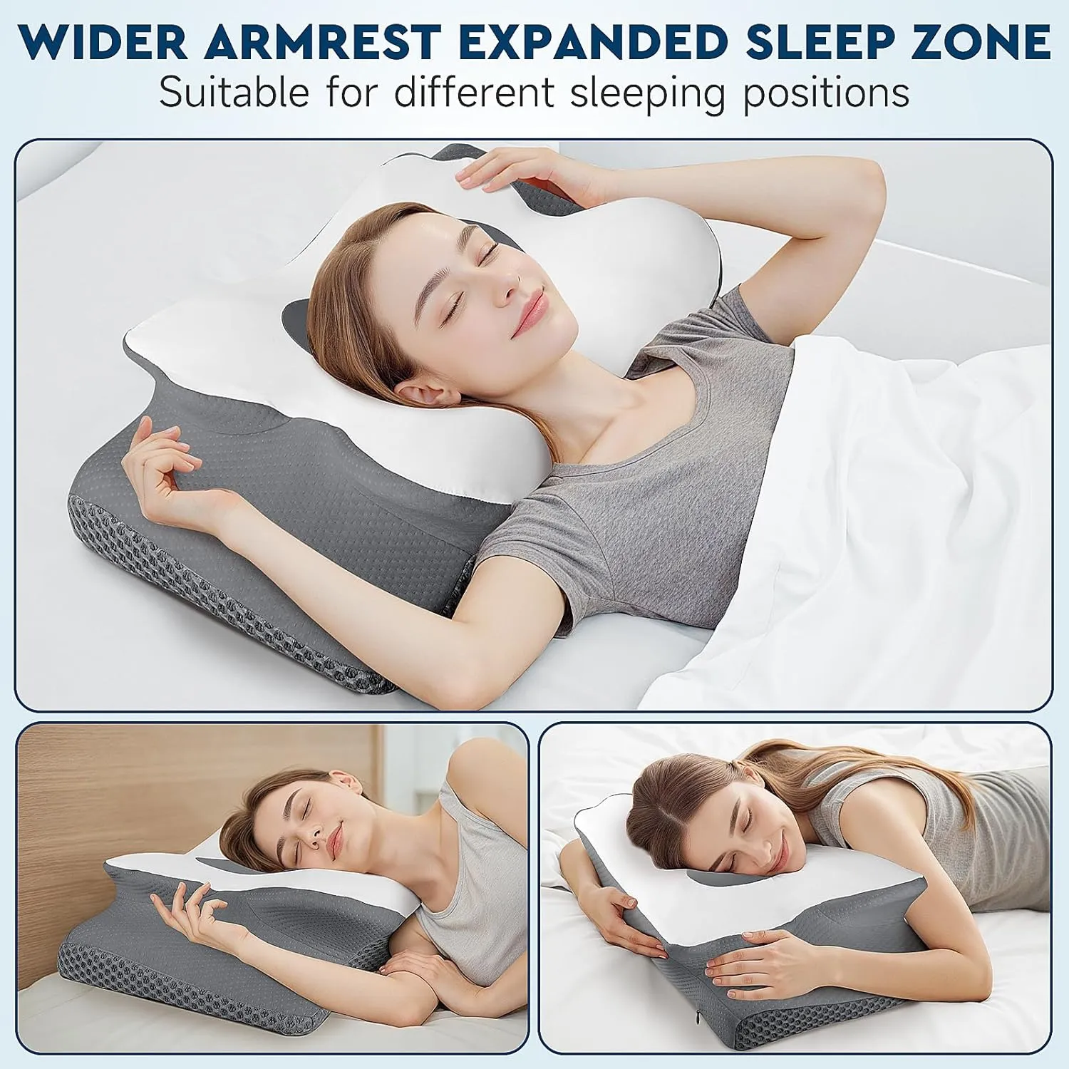 Cervical Neck Pillow, Memory Foam Neck Support Pillows for Sleeping, Shoulder Pillow for Side Sleepers, Back Stomach Sleepers, CertiPUR-US Certified, Queen Size, Grey