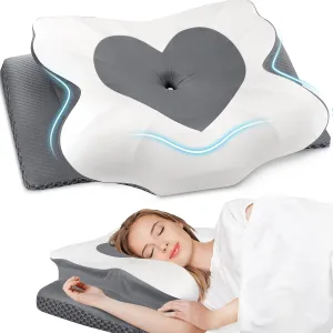 Cervical Neck Pillow, Memory Foam Neck Support Pillows for Sleeping, Shoulder Pillow for Side Sleepers, Back Stomach Sleepers, CertiPUR-US Certified, Queen Size, Grey