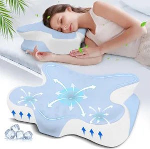 Cervical Neck Pillow, Side Sleeper Pillows, Ergonomic Neck Support Pillow for Neck Pain Relief, Orthopedic Contour Memory Foam Pillows for Side Back & Stomach Sleepers with Cooling Pillowcase