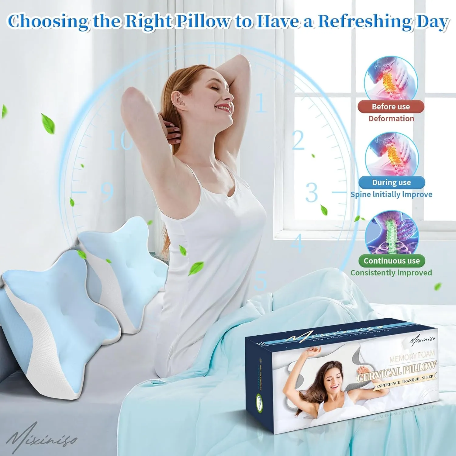 Cervical Neck Pillow, Side Sleeper Pillows, Ergonomic Neck Support Pillow for Neck Pain Relief, Orthopedic Contour Memory Foam Pillows for Side Back & Stomach Sleepers with Cooling Pillowcase