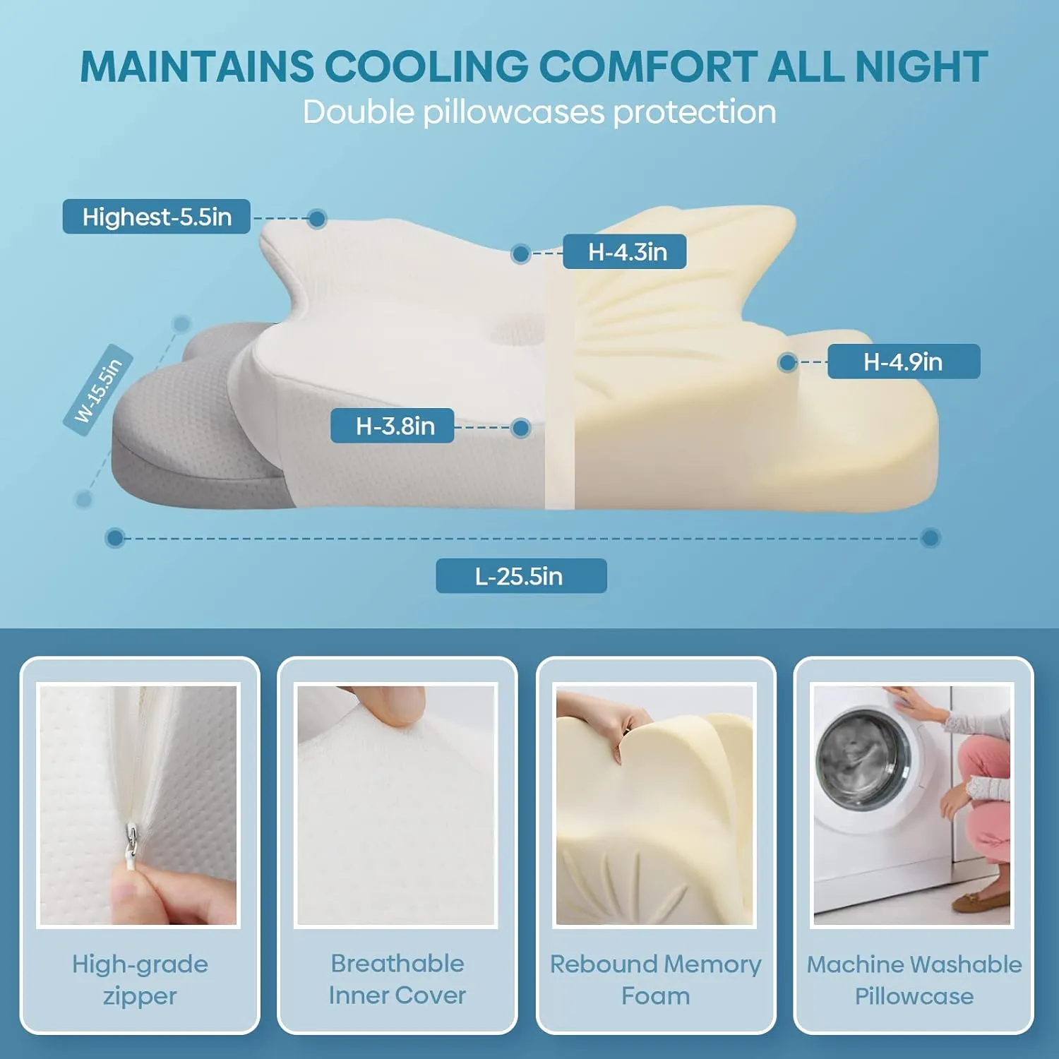 Cervical Pillow for Neck & Shoulder Pain Relief Sleeping - Ergonomic Contour Pillows - Memory Foam Pillow for Side, Back & Stomach Sleepers