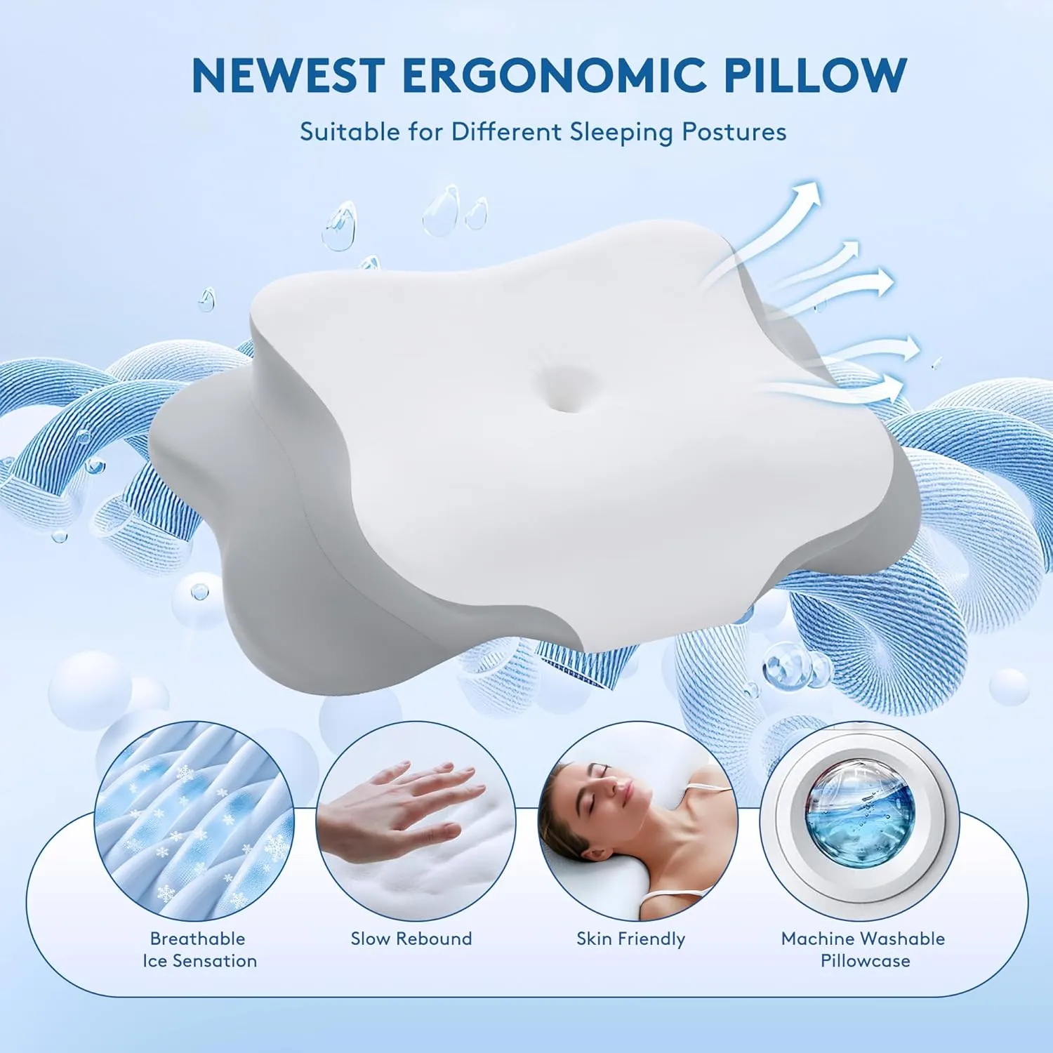 Cervical Pillow for Neck Pain Relief, Cooling Contour Memory Foam Pillows Support Odorless Ergonomic Neck Pillow Adjustable Orthopedic Bed Pillow for Side Back Stomach Sleeper with Pillowcase